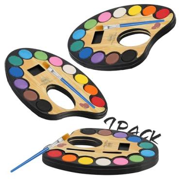 Imagem de CSH Pacote com 7 conjuntos de tintas para aquarela a granel (bandeja de 12 cores), vem com 7 pincéis e 7 aventais descartáveis, tinta aquarela lavável para crianças e adultos, atividades artísticas