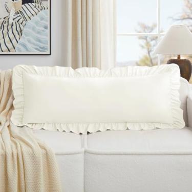 Imagem de KKJIAF Conjunto de 1 capas de almofada lombar bege 35,5 x 91,6 cm, fronhas de microfibra com babados, capas de travesseiro de ombro para sofá-cama sala de estar