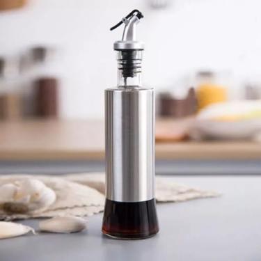 Imagem de Galheteiro Porta Azeite e Vinagre com Dosador em Inox e Vidro, 200ml, 19,5cm Altura, Prata