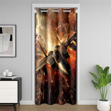 Imagem de Cortina de porta de avião de combate, tema de guerra, aviação, aviação, chique, cortina de porta, moderna, bandeira americana, aeronaves, estampa chama, 3D, cortina blackout para quarto, 203 cm × 86