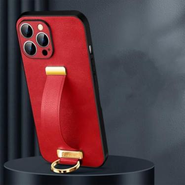 Imagem de IRTGFG Capa de couro com pulseira elástica e suporte para iPhone 16 Pro (para iPhone 16 Pro/vermelho)