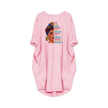 Imagem de Vestidos casuais soltos femininos plus size de manga curta com gola re