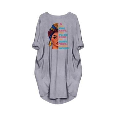 Imagem de Vestidos casuais soltos femininos plus size de manga curta com gola re