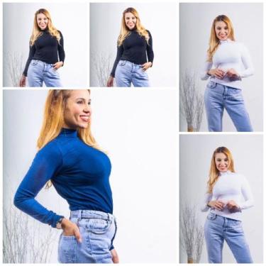 Imagem de Kit 5 Blusa básica feminina cacharrel/gola alta - GK TODA BELA, Preta 