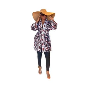 Imagem de Cardigan Kimono plus Size Com Estampa Africana, Vestido Geométrico Com