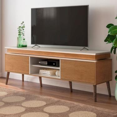 Imagem de Rack para TV ate 75 Polegadas com LED 2 Portas e Pes de Madeira Lumina Artely