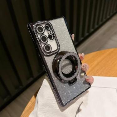 Imagem de Capa de luxo com suporte magnético e à prova de choque para Samsung Galaxy S25 S24 S23 S22 Ultra Plus S24 Fe (para Samsung S22/preta)