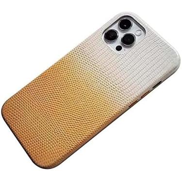 Imagem de KKFAUS Capa com textura lagarto para Apple iPhone 13 Pro Max (2021) 6,7 polegadas, forro de couro flocado à prova de choque capa traseira para telefone [proteção de tela e câmera] bege