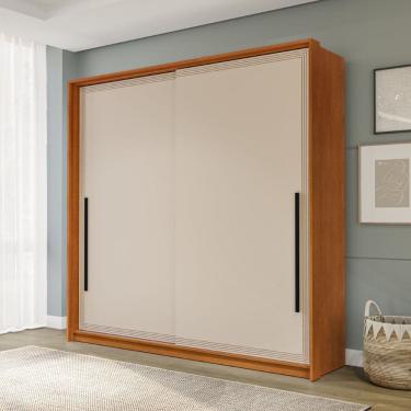 Imagem de Guarda Roupa Roupeiro 2 portas de correr 2 gavetas Valência Freijó Creme Politorno Móveis