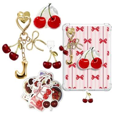 Imagem de JINGSEN Lindo conjunto de pingentes para Kindle, incluindo plugue de poeira tipo C/USB C, chaveiros cereja com gancho, pingentes compatíveis com Kindle/E-Reader/telefone (Red Cherries J)