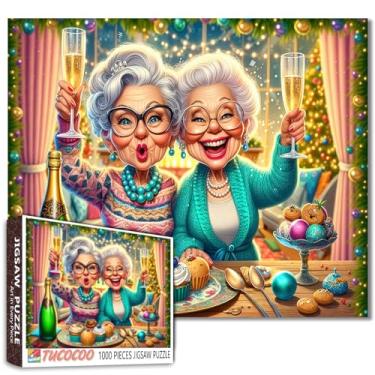 Imagem de Quebra-cabeça Freindships 1000 peças para adultos avó celebra o Natal quebra-cabeça pessoas idosas bebidas champanhe 1000 peças quebra-cabeças 50.8 cm x 78 cm DIY artesanato quebra-cabeça arte
