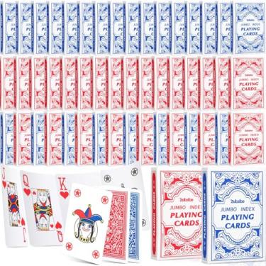 Imagem de Zubebe 48 Pack Playing Cards Bulk Deck of Cards Jumbo Index Red and Black Standard Poker Size Travel Playing Item for Activities Party Supplies Games Novelty Gift(Red and Blue)