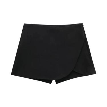 Imagem de Mini-saia Feminina de Cintura Alta TRAF - Preta e Rosa - Moda Verão/Ou