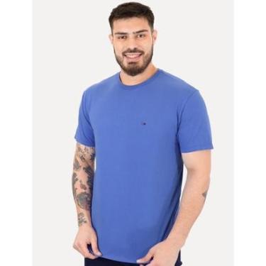 Imagem de Camiseta Tommy Jeans Masculina Regular Jersey C-Neck Flag Azul Médio-Masculino