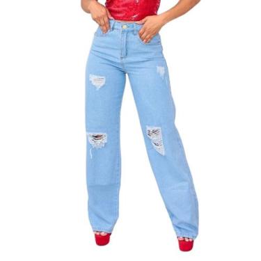 Imagem de Calça Feminina Jeans Best Jeans Premium Wide Leg Com Rasgos Destroyed,