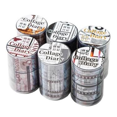 Imagem de Fita Washi Com Borda De Filme Retrô, 6 Rolos, Adesiva Para Scrapbooks,