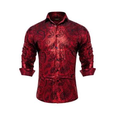 Imagem de Camisa Social Masculina Slim Fit Com Estampa Paisley Em Seda De Manga 