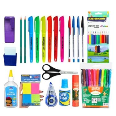 Imagem de Kit 47 Itens Material Escolar – Volta às Aulas – Conjunto Completo com Canetas, Lápis, Marca-Texto, Borracha e Acessórios