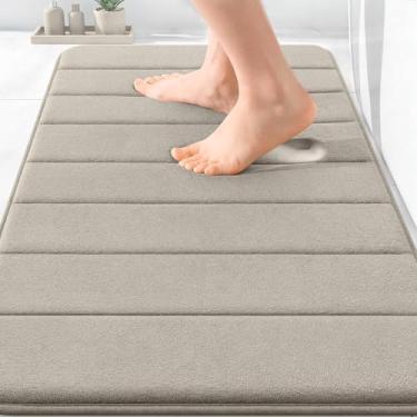 Imagem de OLANLY Tapete de banho listrado de espuma viscoelástica 76 x 50 cm, tapetes absorventes supermacios, secagem rápida, tapetes de chuveiro laváveis na máquina, tapete de banho, acessórios de decoração