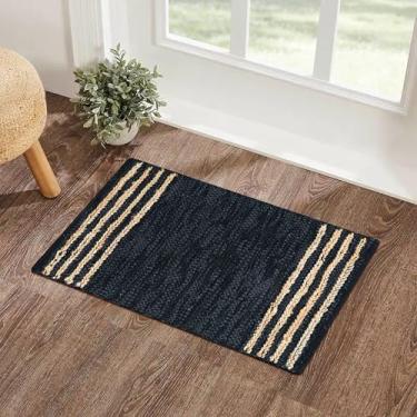 Imagem de RIANGI Tapete de área de juta/couro tecido à mão - 2 x 3 pés - Tapetes retangulares reversíveis bege rústico para quarto, cozinha, sala de estar - Tapete de juta de 5 x 90 cm