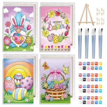 Imagem de GHHKUD Pacote com 4 kits de pintura com tema de Páscoa por números para adultos com moldura, pintura DIY por cores, adultos, crianças, flores de gnomo, pintura emoldurada, amor em tela, presentes para