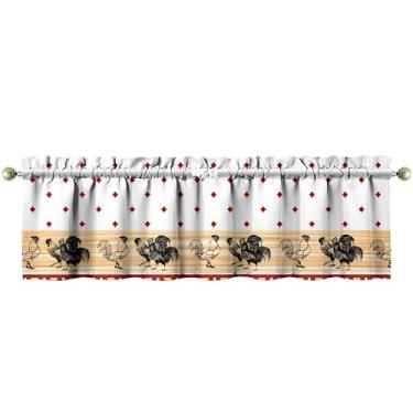 Imagem de Nojuikm Sanefas de cozinha de galinha engraçadas decoração de janela pequena cortinas sobre pia design para cozinha, quarto, lavanderia, decoração de casa 45 x 137 cm