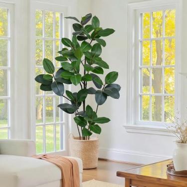 Imagem de Árvore de borracha verde artificial de 1,82 m – árvores artificiais internas de 182 cm com 70 folhas vivas realistas e 10 cabeças, planta alta em vaso falso para decoração de sala de estar, presente