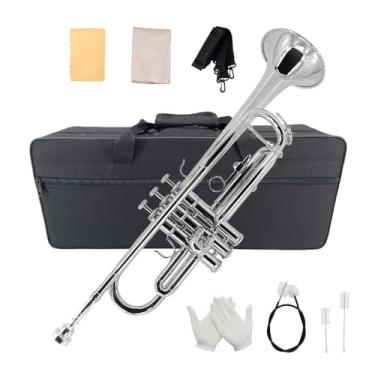 Imagem de ModouString Trompete padrão Bb com estojo, bocal 7C e kit de limpeza instrumento trompete para iniciantes adultos (prata), guanyue-061-yin