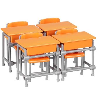 Imagem de TOYANDONA Conjunto Com 4 Miniaturas de Material Escolar - Mobiliário para Sala de Aula de Casa de Bonecas: Mesa E Cadeira Escolar Em Miniatura para Decoração de Casa de Bonecas