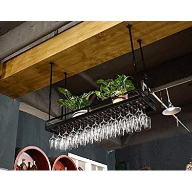 Imagem de Suporte de garrafa de vinho para pendurar no teto suporte de garrafa de vinho 2 camadas de ferro para bar de cozinha rack de pub 80 cm (31,5 pol.) 100 cm (39,4 pol) atualizado