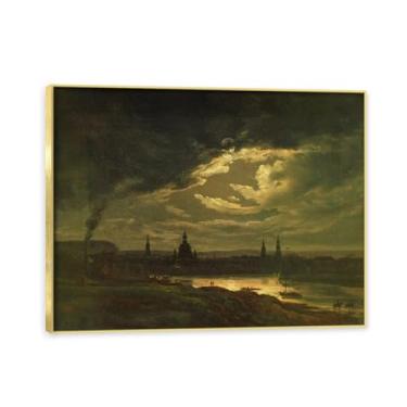 Imagem de NHLDZYH Moldura dourada. Reprodução de arte famosa de J.C. Dahl, arte em tela de paisagem romântica nórdica, decoração de parede elegante para sala de estar e escritório, pronta para pendurar. (visão