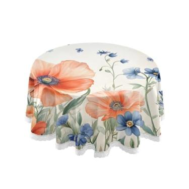 Imagem de Qilmy Toalha de mesa redonda de palmeira de treliça verde, 152 cm, resistente à água, à prova de derramamento, capa de mesa grande para jantar de reunião de família em ambientes internos e externos