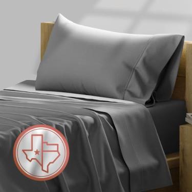 Imagem de TEXAS LINEN CO. Jogo de lençol solteiro GG de algodão egípcio de luxo - 600 fios 3 peças de lençol com elástico profundo e lençol de cima, macio, refrescante, extra longo, roupa de cama de cetim