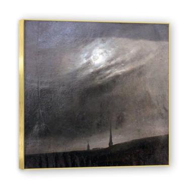 Imagem de NHLDZYH Moldura dourada. Reprodução de arte famosa de J.C. Dahl, arte em tela de paisagem romântica nórdica, decoração de parede elegante para sala de estar, escritório, pronto para pendurar. (Noite