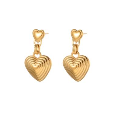 Imagem de Brincos femininos de coração preto/branco/vermelho/verde/azul/marrom, banhado a ouro 24 quilates, brincos vintage banhados a ouro 24 K com hastes hipoalergênicas, joias com pingente preto e dourado