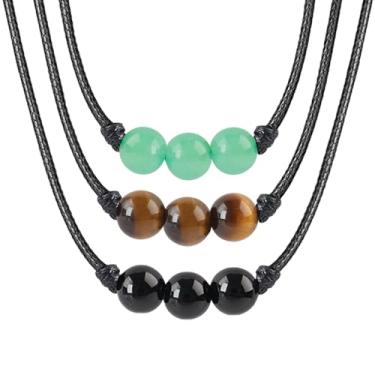 Imagem de weryerker Cordão Lucky Beads com corda de nylon de cera ajustável, gargantilha com contas de cristal para homens e mulheres, 18 in, Pedra, Ágata preta