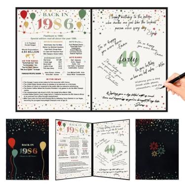 Imagem de Crenics Decorações de aniversário de 40 anos para mulheres ou homens, pôster colorido de volta em 1986, livro de assinatura de convidado de 40º aniversário, presentes incríveis de aniversário de 40