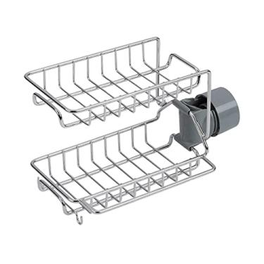 Imagem de Suporte para Esponja de Cozinha Escova Organizador Sabão Camada Apoio Faucet Prateleira Pia Prato Chuveiro Drenagem com Gancho Escondido Buracos Fácil