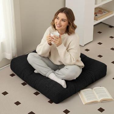 Imagem de Almofada de Chão em Tecido Teddy - Assento de Cadeira Tipo Futon Grosso em Sherpa para Yoga, Meditação e Decoração - Almofada Quadrada Macia e Felpuda(Preto,50x50cm 4Pcs)