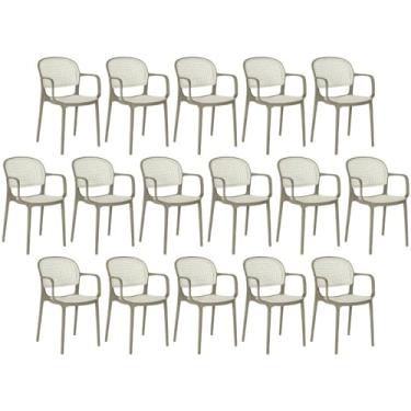 Imagem de Kit 16 Cadeiras de Jantar Roma Prática com Braços para Sala e Cozinha - Branco/cinza Escuro