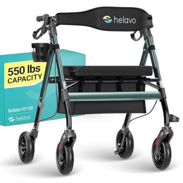 Imagem de Helavo Andador para Idosos Bariátrico com Assento Grande Ajustável em Altura, Suporta até 227 kg, Rodas de 8 Polegadas, 71 cm de Largura – Rollator Extra Largo Reforçado Heavy Duty