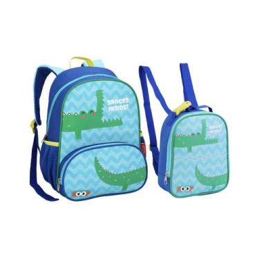 Imagem de Conjunto Mochila Infantil Seanite Zoop 13' Lancheira, Jacaré