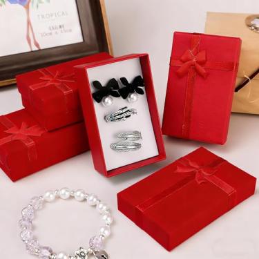 Imagem de Conjunto de 4 caixas de presente, caixas de joias para anéis, pingentes, brincos, colares – caixas de joias de papelão para aniversários, casamentos, aniversários (vermelho, 8 x 5 x 2,5 cm)