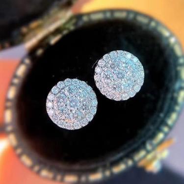 Imagem de Brincos redondos modernos com zircônia cúbica para festas, casual, diário, requintados, acessórios de joias, One Size, Cobre, Zircônia cúbica