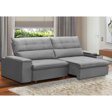 Imagem de Sofá Retrátil Reclinável Para Sala 4 Lugares 270cm Niels F04 Veludo Cinza Claro - Lyam Decor