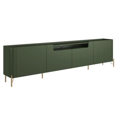 Imagem de Rack Para Sala de Estar TV 85 Pol 4 Portas Pés Industrial Dourado Alef I03 Musgo - Lyam Decor