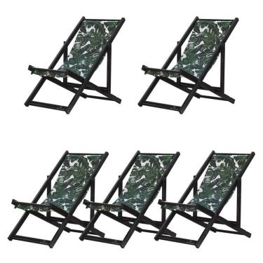 Imagem de Kit 5 Espreguiçadeiras Dobrável Black Sb-folhas Verdes
