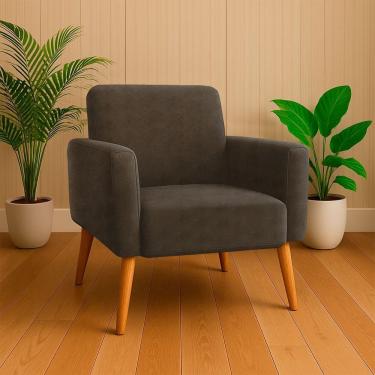 Imagem de Poltrona Sala Variant Com Apoio De Braço Em Tecido Veludo Sentô Capuccino