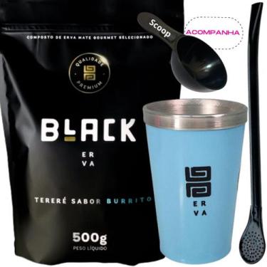 Imagem de Kit Tereré Black Erva Mate 500g + Copo Alumínio Térmico AZUL + Bomba C