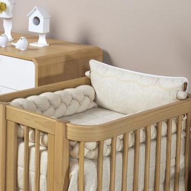 Imagem de Kit Mini Berço Linho Jeans 6 Pçs Menino Bebê Batistela Baby, Bege